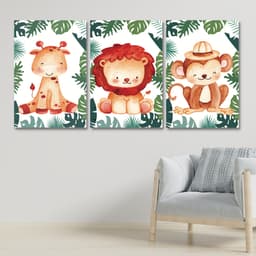 Kit 3 Quadros Safari Infantil Quarto Criança Placas MDF