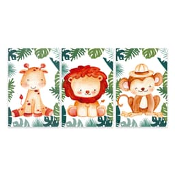 Kit 3 Quadros Safari Infantil Quarto Criança Placas Mdf