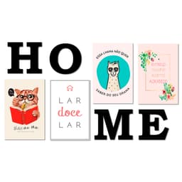 Kit 4 Placas Decorativas Frases Lar Agradeço C/ Letras HOME