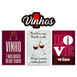 Kit 4 Placas Decorativas Frases Vinhos Bebidas Wine Bar