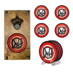 Kit 4 Porta Copos Duff Com Suporte + Abridor de Garrafas