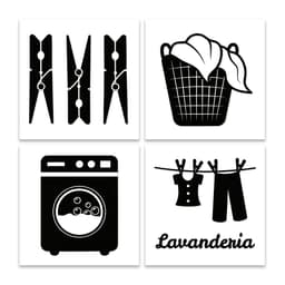 Kit 4 Quadros Decorativos Lavanderia Casa Sala Placas Mdf