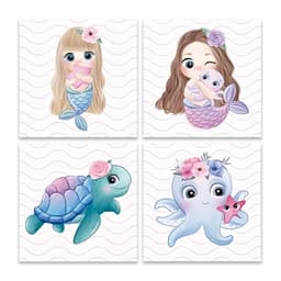 Kit 4 Quadros Sereia Infantil Quarto Menina Placas Mdf