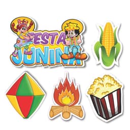 Kit 5 Placas Festa Junina Decorativos Balão Milho Fogueira