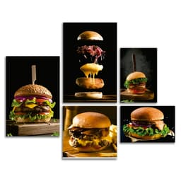 Kit 5 Quadros Hambúrguer Lanches Hamburgueria Placas Mdf