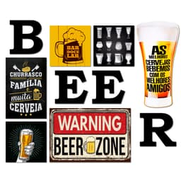 Kit 6 Placas Decorativas Cervejas Churrasco C/ Letras BEER