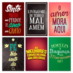Kit 6 Placas Decorativas Com Frases Fé Amor Mdf 20x13 cm