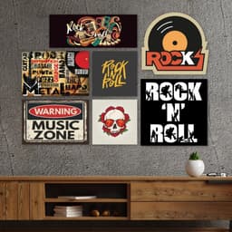 Kit 7 Placas Decorativas Música Rock Caveira Bandas Disco
