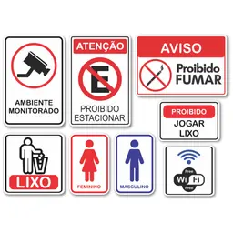 Kit 8 Placas De Sinalização Indicativos Avisos Atenção