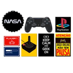Kit 8 Placas Decorativas Geek Nerd Game Jogos