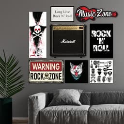 Kit 8 Placas Decorativas Música Rock Guitarra Caveira