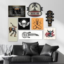 Kit 8 Placas Decorativas Rock Música Caveira Estilo Musicais