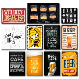 Kit Placas Decorativas Bebidas Frases Mdf - 11 Placas