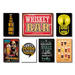 Kit Placas Decorativas Bebidas Frases Vintage Mdf - 7 Placas