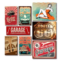 Kit Placas Decorativas Carro Vintage Mdf - 8 Placas