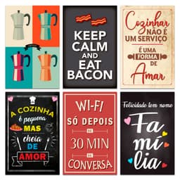 Kit Placas Decorativas Cozinha Café frase Mdf 6 pçs 20x13 cm