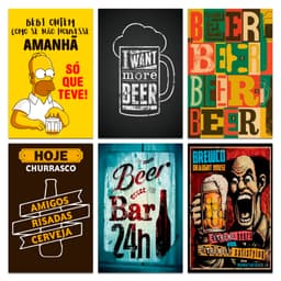 Kit Placas Quadros Decoratios Frases Bebidas 6 pçs 20x30 cm