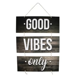 Placa Decorativa Frase Good Vibes Only Com Corda 70x40 Cm