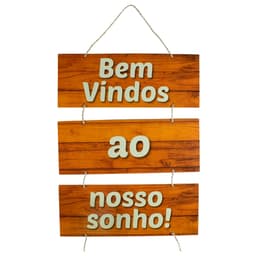 Placa Decorativa Frases Bem Vindos Com Corda 70x40 Cm