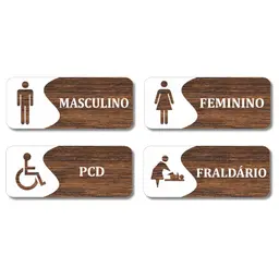 Placas Sinalização Banheiros Pcd Fraldário Kit 4 peças