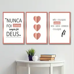 Quadros Decorativos Sala Frase Nunca Foi Sorte Kit 3 Placas