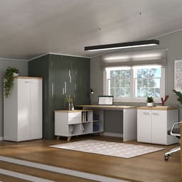 Conjunto de Escrivaninha com 2 Armários de Escritório Gold Toq 4 PT 2 GV Branco e Olmo