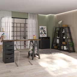 Conjunto de Escrivaninha com 2 Estantes e Armário de Escritório Spirit Cool Star 2 PT 5 GV Preto e Nogal