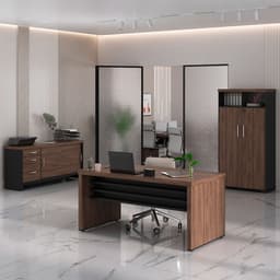 Conjunto de Mesa com 2 Armários de Escritório Executiva 4 PT 3 GV Marrom e Preto