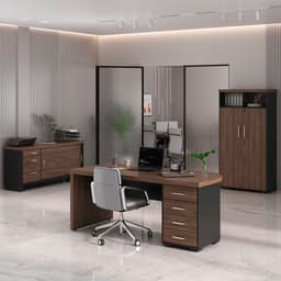 Conjunto de Mesa com 2 Armários de Escritório Executiva 4 PT 7 GV Marrom e Preto