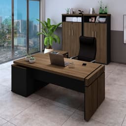 Conjunto de Mesa com 2 Armários de Escritório Executivo 5 PT Marrom e Preto