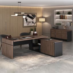 Conjunto de Mesa com Armário de Escritório Executivo 3 PT 3 GV Marrom e Preto