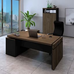 Conjunto de Mesa com Armário de Escritório Executivo 3 PT Marrom e Preto
