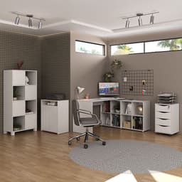 Conjunto de Mesa com Armário de Escritório, Estante e Gaveteiro 6 PT 3 GV Nero Cool Wally Face Branco