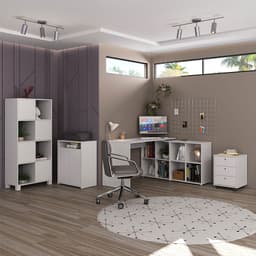 Conjunto de Mesa com Armário de Escritório, Estante e Gaveteiro 6 PT 3 GV Nero Cool Wally New Branco