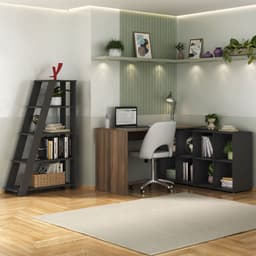 Conjunto de Mesa com Estante de Escritório Nero Star Ipê e Preto