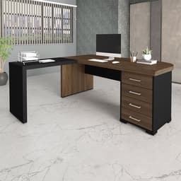 Conjunto de Mesa de Escritório com Mesa de Apoio Executiva 4 GV Marrom e Preto