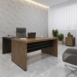 Conjunto de Mesa de Escritório, Gaveteiro e Mesa de Apoio Executiva 3 GV Marrom e Preto