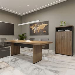 Conjunto de Mesa e Armário de Escritório Executiva 2 PT Marrom e Preto