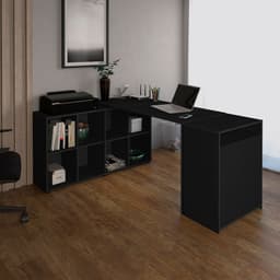 Conjunto de Mesa em L com Armário de Escritório 2 PT Nero Cool Preto