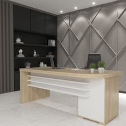 Mesa de Escritório Tebis 3 GV Lado Esquerdo Carvalho e Branca