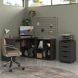 Mesa de Escritório em L Nero com Gaveteiro Bit 4 GV Preto