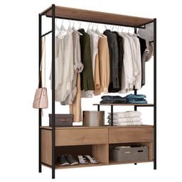 Guarda-Roupa 3 Prateleiras 2 Gavetas Aço Carbono e MDF com e Cabideiro Bianca Preto / Demolição