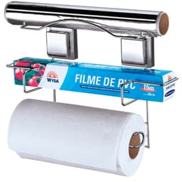 Suporte 3 Rolos Papel Toalha Alumínio Filme Ventosa