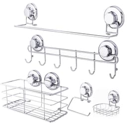 Acessórios para Banheiro Inox com Ventosa Toalheiro Papeleira Shampoo Gancho Saboneteira