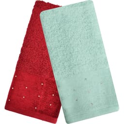 Kit 5 Toalha Lavabo Cristal Natalina 30x50cm Burgundy/Mar Mediterrâneo