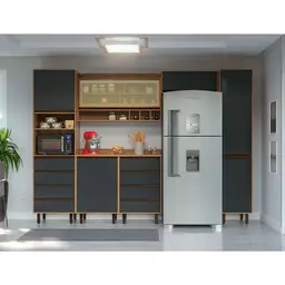 Cozinha Compacta Confort 6 Portas 8 Gavetas Cinamomo e Grafite