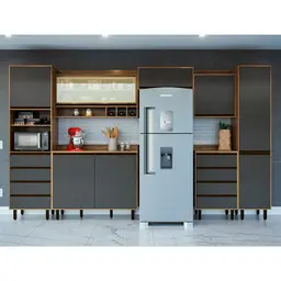 Cozinha Compacta Confort 8 Portas 8 Gavetas Cinamomo e Grafite