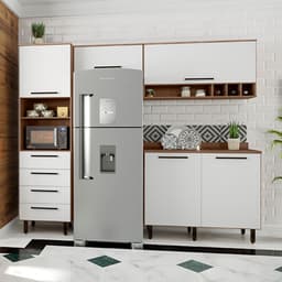 Cozinha Compacta Evolution 5 Portas 4 Gavetas Branco e Tannat