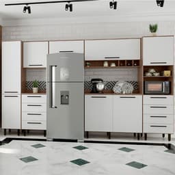 Cozinha Compacta Evolution 8 Portas 8 Gavetas Branco e Tannat