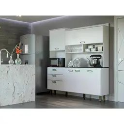 Kit de Cozinha Ravena 5 Portas 3 Gavetas Nobre e Grafite Branco